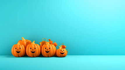 ハロウィンのかわいいかぼちゃ、余白・コピースペースのある青い背景 © tota