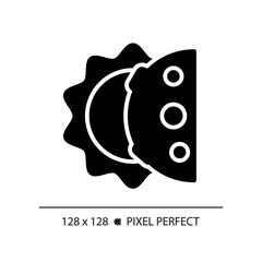 Solar eclipse pixel perfect black glyph icon. Natural wonder. Sun and moon. Space science. Celestial event. Silhouette symbol on white space. Solid pictogram. Vector isolated illustration