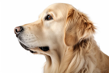 Side view of head of Golden Retriever dog on white background