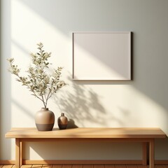 minimal scandinavian living room interior with black mock up poster frame for mockup. AI Generated