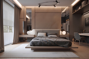 Fusion style bedroom interior in modern luxury house.