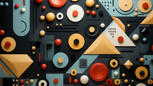 Geometric abstract art poster with squares and circles shapes and figures, wallpaper and postcard, flyer