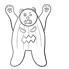 Playful Halloween Polar Bear in Pumpkin Costume Dancing in Black and White Lines