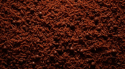 Chocolate sprinkles background. Sweet cocoa flakes. Generative AI