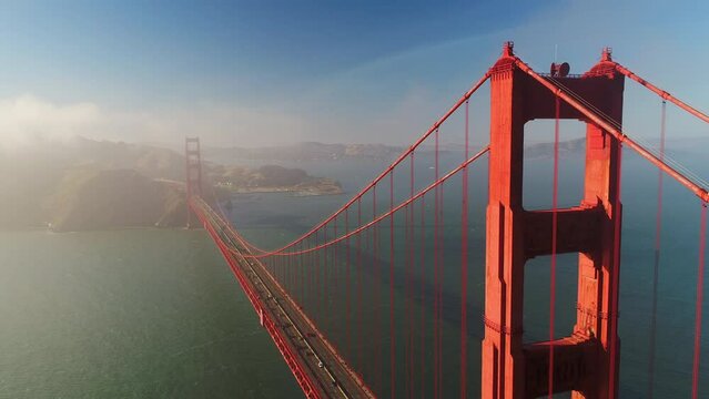 Cinematic Shot Flying Alongside Golden Gate Bridge