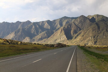 Landscape of one of the most beautiful roads in the world. Chuya Highway, route R256 on sunset.