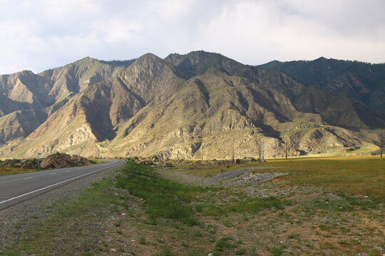 Landscape of one of the most beautiful roads in the world. Chuya Highway, route R256 on sunset.