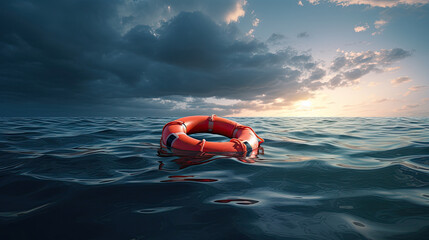 Lifebuoy floating at sea - Generative AI 