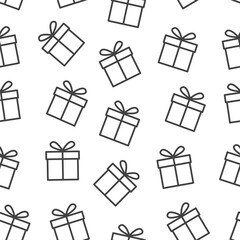repeating pattern of black random gift icons on transparent background suitable for decorating your design