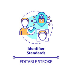 2D editable multicolor icon identifier standards concept, isolated vector, health interoperability resources thin line illustration.