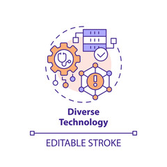 2D editable multicolor icon diverse technology concept, isolated vector, health interoperability resources thin line illustration.