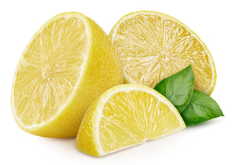 Lemon fruit with leaves isolate