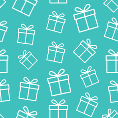 simple pattern repeating gift icon white outline random line on blue background