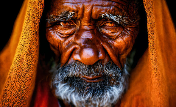 Close-Up Portrait of an Elderly Australian Aboriginal.