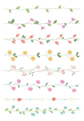 Set of cute flower elements. Floral and green leaves flat style. Flowers for decoration concept. Floral vector source for invitation, wedding, greeting card design.