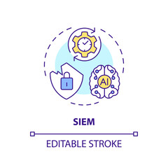2D editable SIEM icon representing AI ops, isolated vector, multicolor thin line illustration.