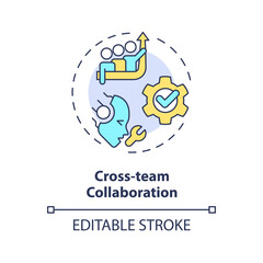2D editable cross-team collaboration icon representing AI ops, isolated vector, multicolor thin line illustration.