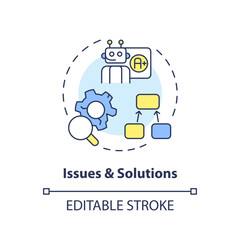 2D editable issues and solutions icon representing AI ops, isolated vector, multicolor thin line illustration.