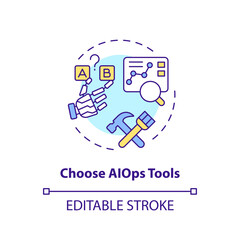 2D editable choose AI ops tools icon representing AI ops, isolated vector, multicolor thin line illustration.