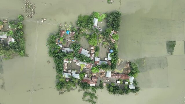 Aerial view of flood affected villages in Bangladesh.