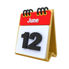 12 June Calendar icon 3d