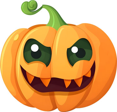 Jack-o-lantern Halloween pumpkin cartoon design, AI generated, PNG file no background