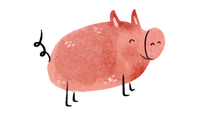 Funny piggy, vector illustration, hand drawn. Cute Watercolor clip art elements, ready to print. Perfect for invitation, nursery design, children products, baby shower decorations