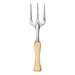 Metal rake with wooden handle. A garden tool of a florist and an agronomist for cultivating the land. Equipment for the care of the farm, garden, plants and flowers. Digital isolated illustration