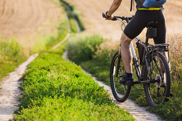 mountain bike sport athlete man riding outdoor. bicycle travel concept