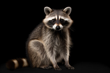 a raccoon sitting on a black surface