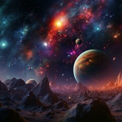 cinematic galaxy with vibrant planets and stars