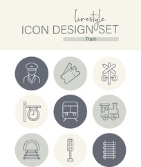 Linestyle Icon Design Set Train