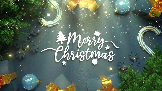 merry christmas celebration luxury golden glitter rain light lettering text animation blue background