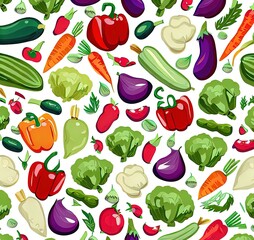 Seamless background with vegetables with illustration style draw healthy fresh