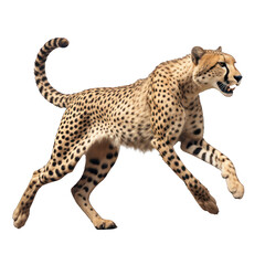 majestic cheetah feline big cat running towards camera, isolated on transparent png background, generative ai