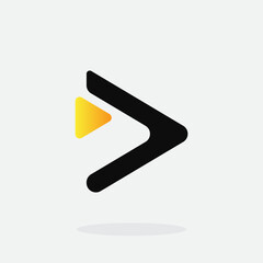 Play button for media app logo design with black and yellow color. Streaming service app Logotype. Multimedia player icon design element for Music and movie start sign, audio and video editor logo