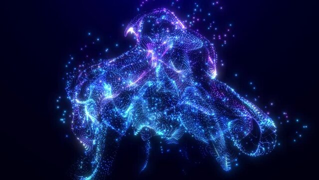Abstract particles background, neon moving particle, сolor fluid particles, like a jellyfish, multicolored particles on background, bright background with glowing particles, 4k video