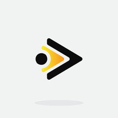 Play button for media app logo design with black and yellow color. Streaming service app Logotype. Multimedia player icon design element for Music and movie start sign, audio and video editor logo