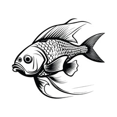 fish isolated on black and white illustration
