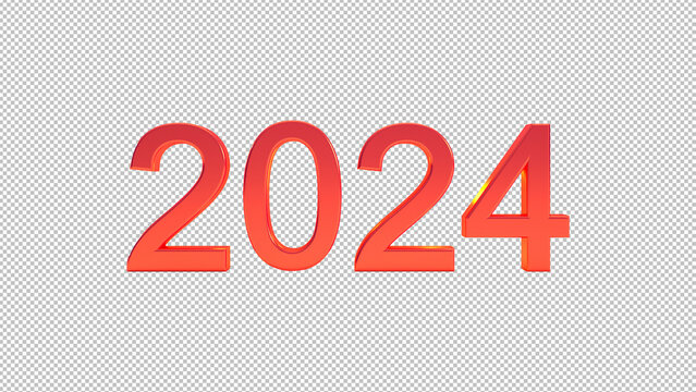 2024 3d text isolated on png background, happy new year backdrop concept 3D render.