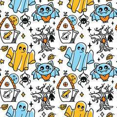 Children's Halloween characters. Happy Halloween. Seamless pattern. Vector.