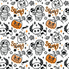 Children's Halloween characters. Happy Halloween. Seamless pattern. Vector.