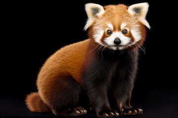 a red panda sitting on a black surface