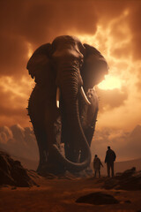 Giant elephant at sunset