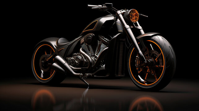 3D Render  Of Motorcycle Wiht A Black Background