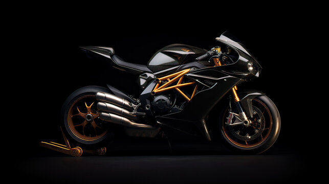 3D render  of motorcycle wiht a black background