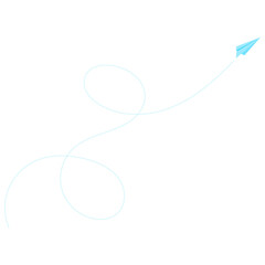 Vector illustration blue paper plane drawing with line tail isolated on white background