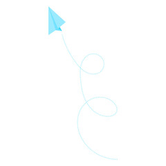 Vector illustration blue paper plane drawing with line tail isolated on white background