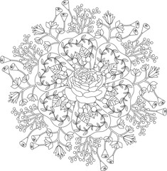 abstract garden floral flower adult mandala coloring page background vector line art rose tulip coloring page