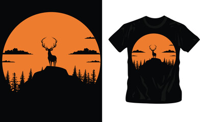 composition of a circle an with elk staying on the top of the mountain t-shirt design editable template